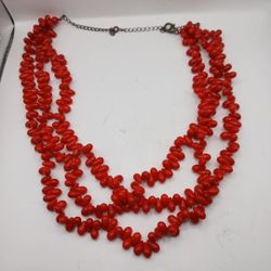 Luc 925 cn sterling and Coral 3 strand Necklace