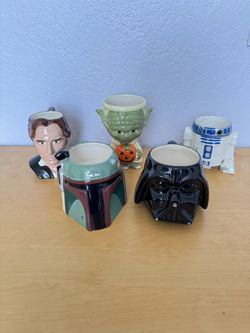 Star Wars 5 Ceramic Cups Vader Yoda Han Boba Fett R2