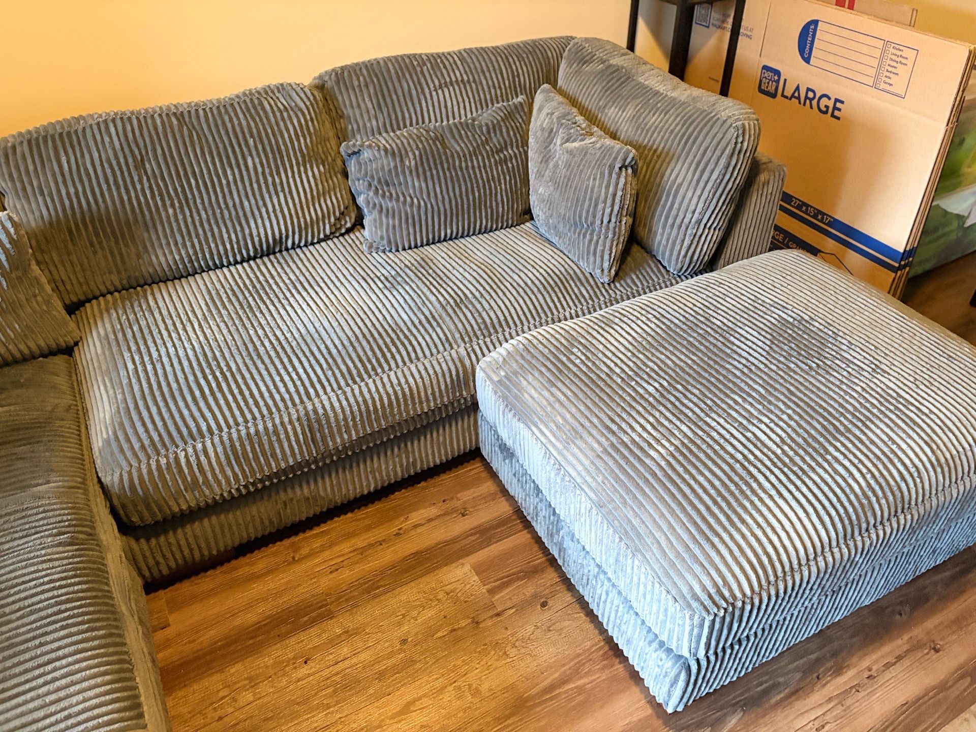 Modern Corduroy sectional with chaise and ottoman