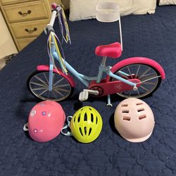 Doll Bike With 3 Helmets  Is For The American Girl Doll  In Excellent Condition 