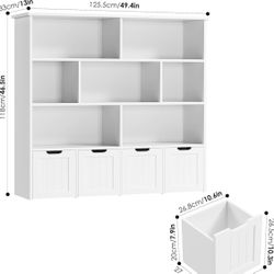 Toy Storage Organizer, Large Toy Organizers and Storage with 4 Movable Drawers and 7 Storage Cubbies, Toy Chest Shelf Organizer with Hidden Wheels,