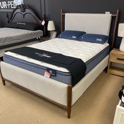 Queen Uph. Panel Bed, Dresser and Nightstand Bedroom Set 3-piece /  Solid Wood Frame