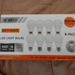 8 Pack 100 W Equivalent LED Soft White Bulbs