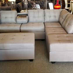 🔥 Brand New 102" x 81" Grey Linen Storage Sectional + Ottoman