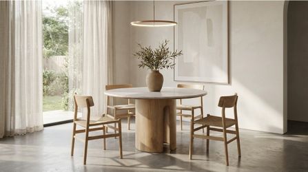 Botticino Marble Top Dining Tables With Solid Bases