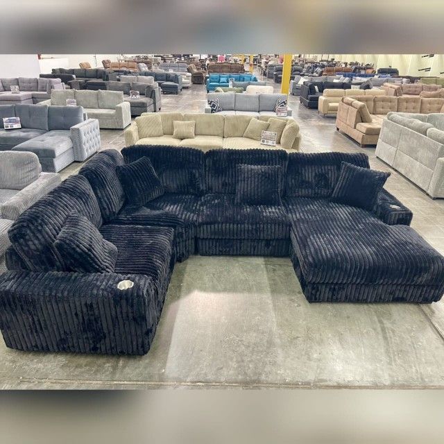 Black Corduroy Modular Sectional Sofa