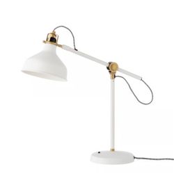 IKEA White Adjustable Desk Lamp with Brass Accents
