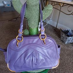 B Makowski Purple Leather Tote Bag