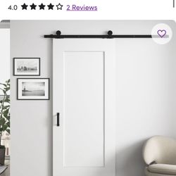 36"X84" 1-Panel White Primed Solid Core Sliding Barn Door With Installation Hardware Kit and One Sided Matte Black Pull(Door Slab Pre-assembled）