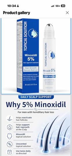 5% Minoxidil Topical Solution Roll-On for Men – Hair Growth Serum Extra Strength Hair Regrowth Treatment with Easy Roll-On Applicator, Clinically Prov