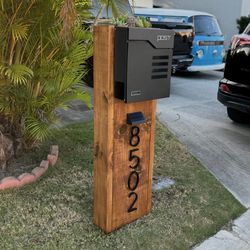 Mailbox Custom House Numbers Stained Wood Modern Yard Decor