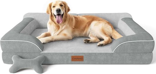 XL (95 lbs Capacity) Light Grey Dutch Velvet Dog Bed with Cooling Gel Memory Foam & Removable Cover