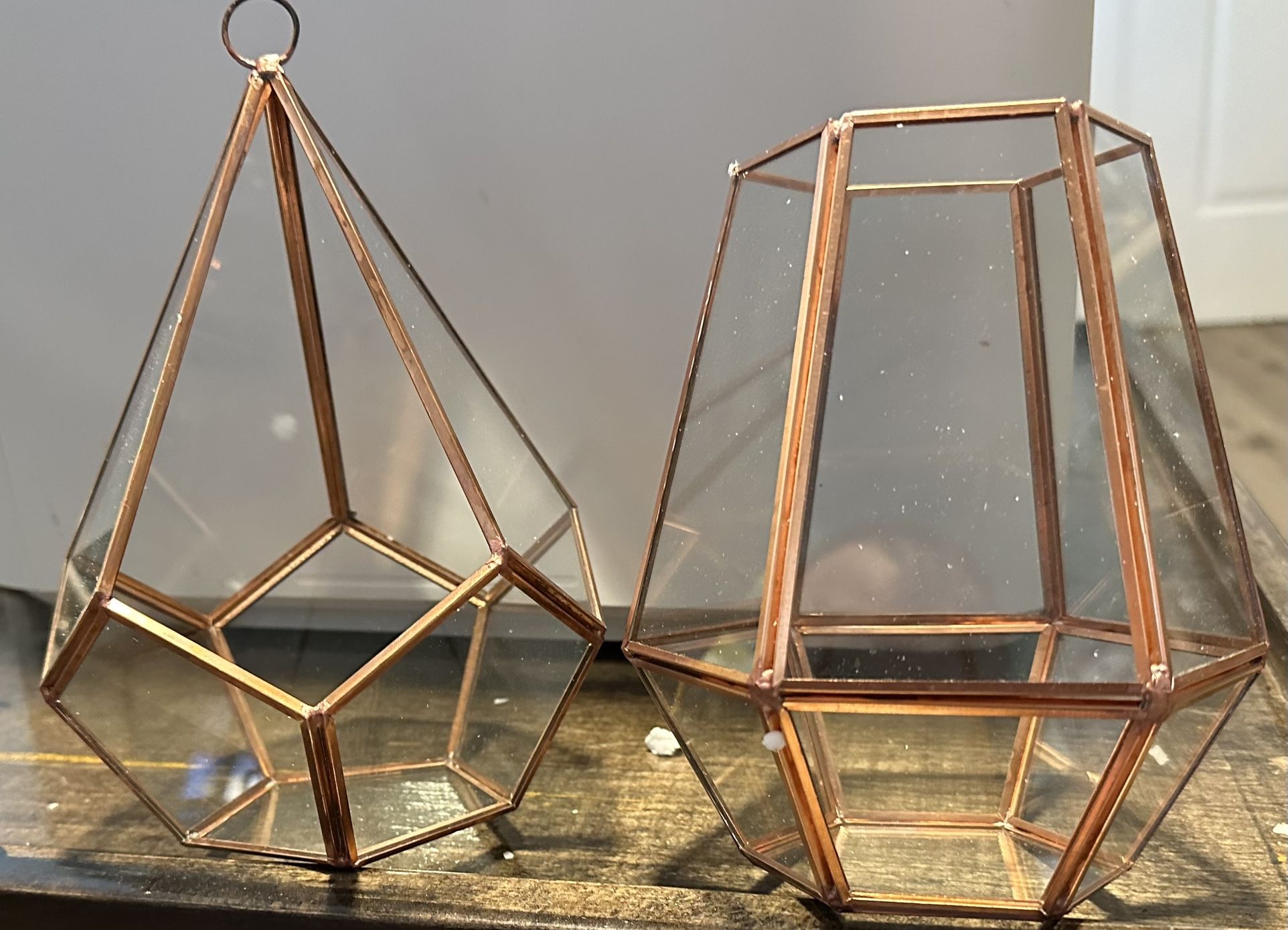 NIB Metal/Glass Rectangle & Pyramid Succulent Terrariums Or Votive Candle Holders!