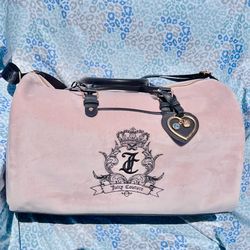 New Light Pink Juicy Couture Duffel Bag Purse XL Velour Weekender Travel Luggage