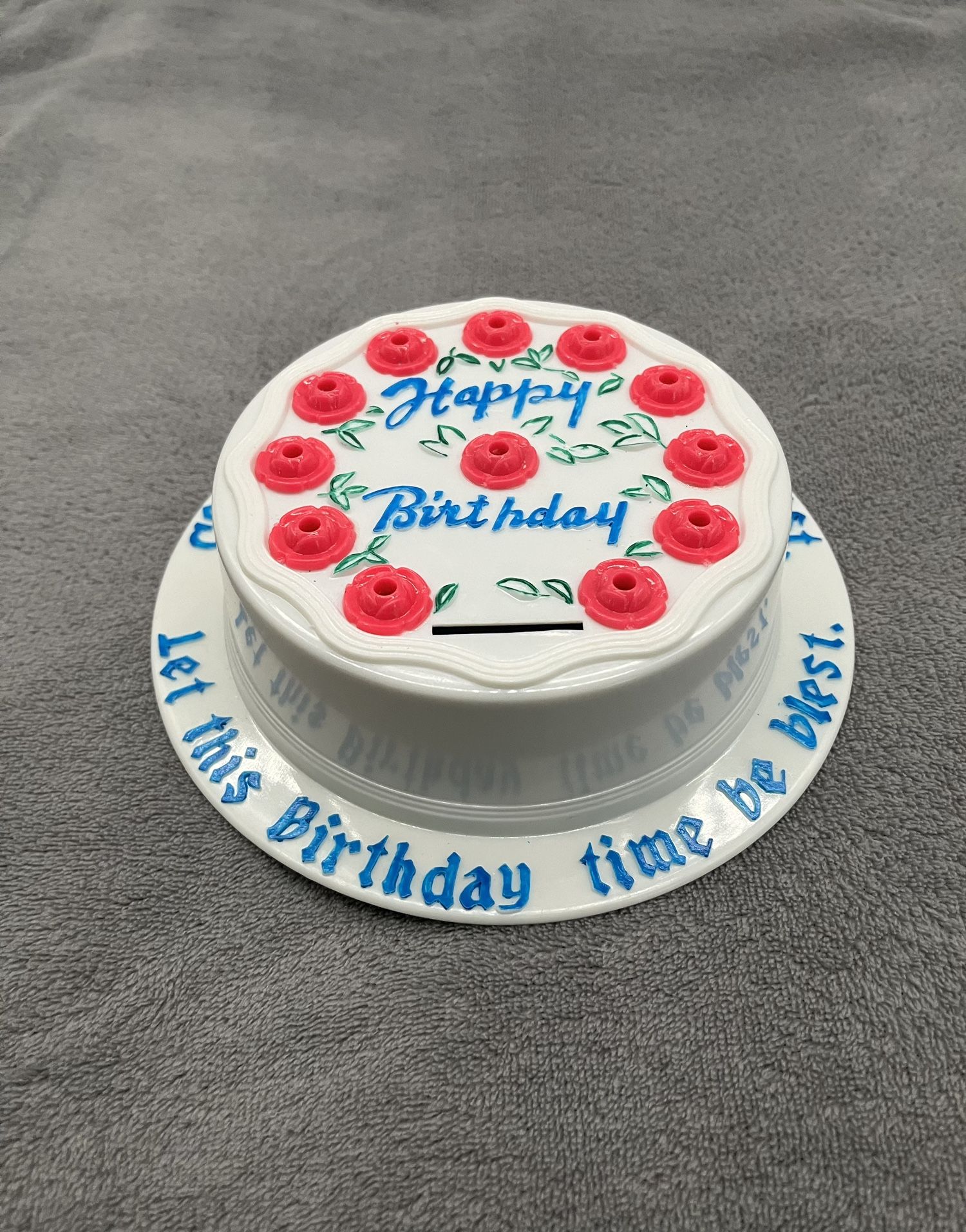 Vintage Coin Bank “HAPPY BIRTHDAY CAKE” Jesus Quote Hard Plastic