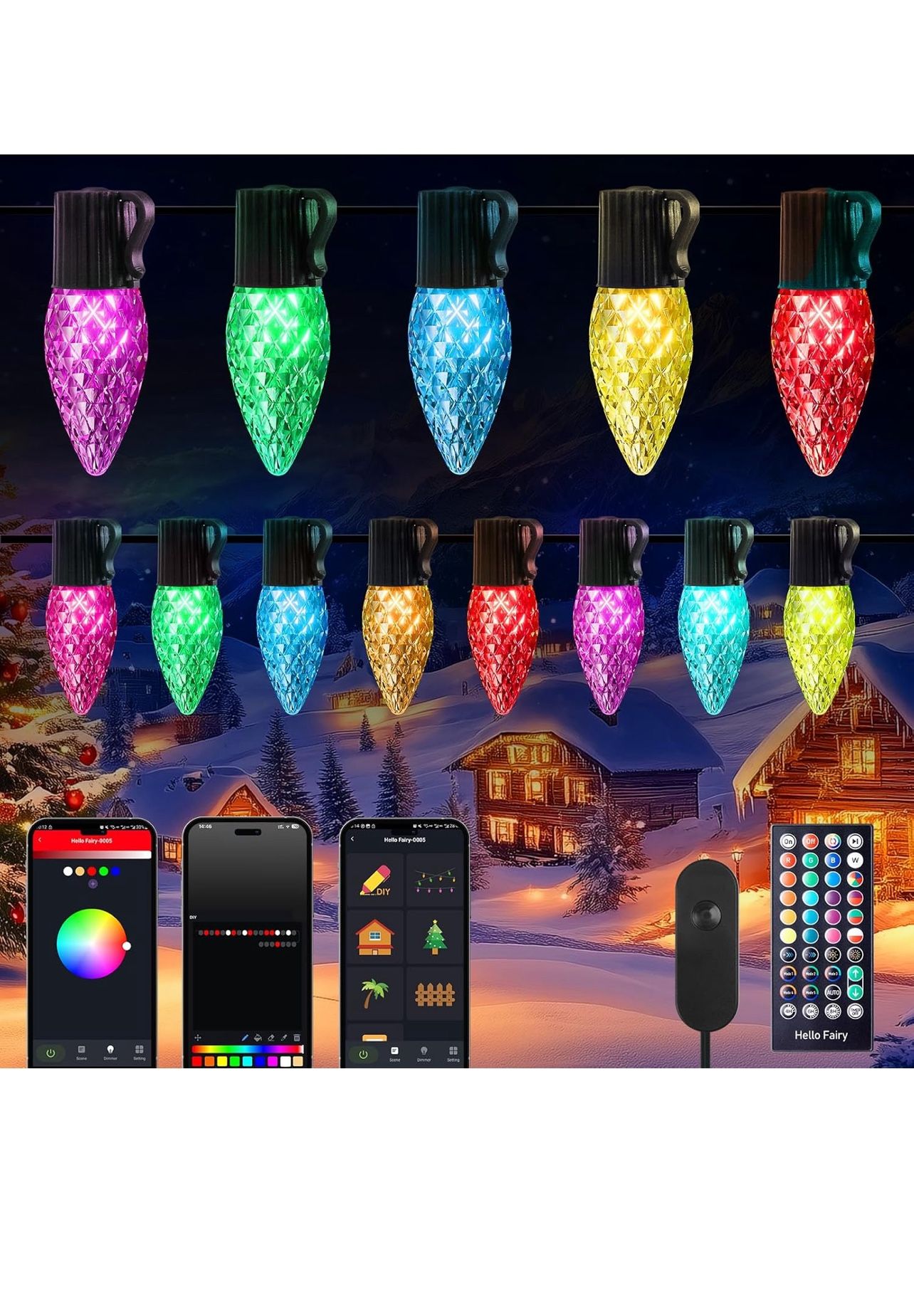 Brightown C9 LED Christmas Lights Outdoor, 150LED RGB Smart Christmas Tree Lights Music Sync DIY APP Controlled, Waterproof Connectable C9 String 