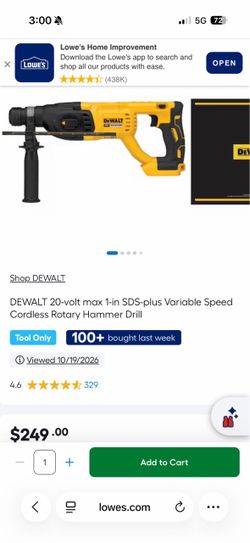 DEWALT 20V Max SDS-Plus Cordless Rotary Hammer Drill