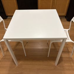 White Dining Table, 2 Dining Chairs