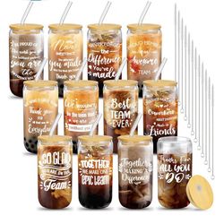 🚨 MUST GO TODAY! 12PC Appreciation Glass Cups Set 16oz w/Lids & Straws – NEW $40 🔥