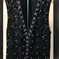 Vintage Summit Hill Black Sequined Tuxedo Vest Sz S