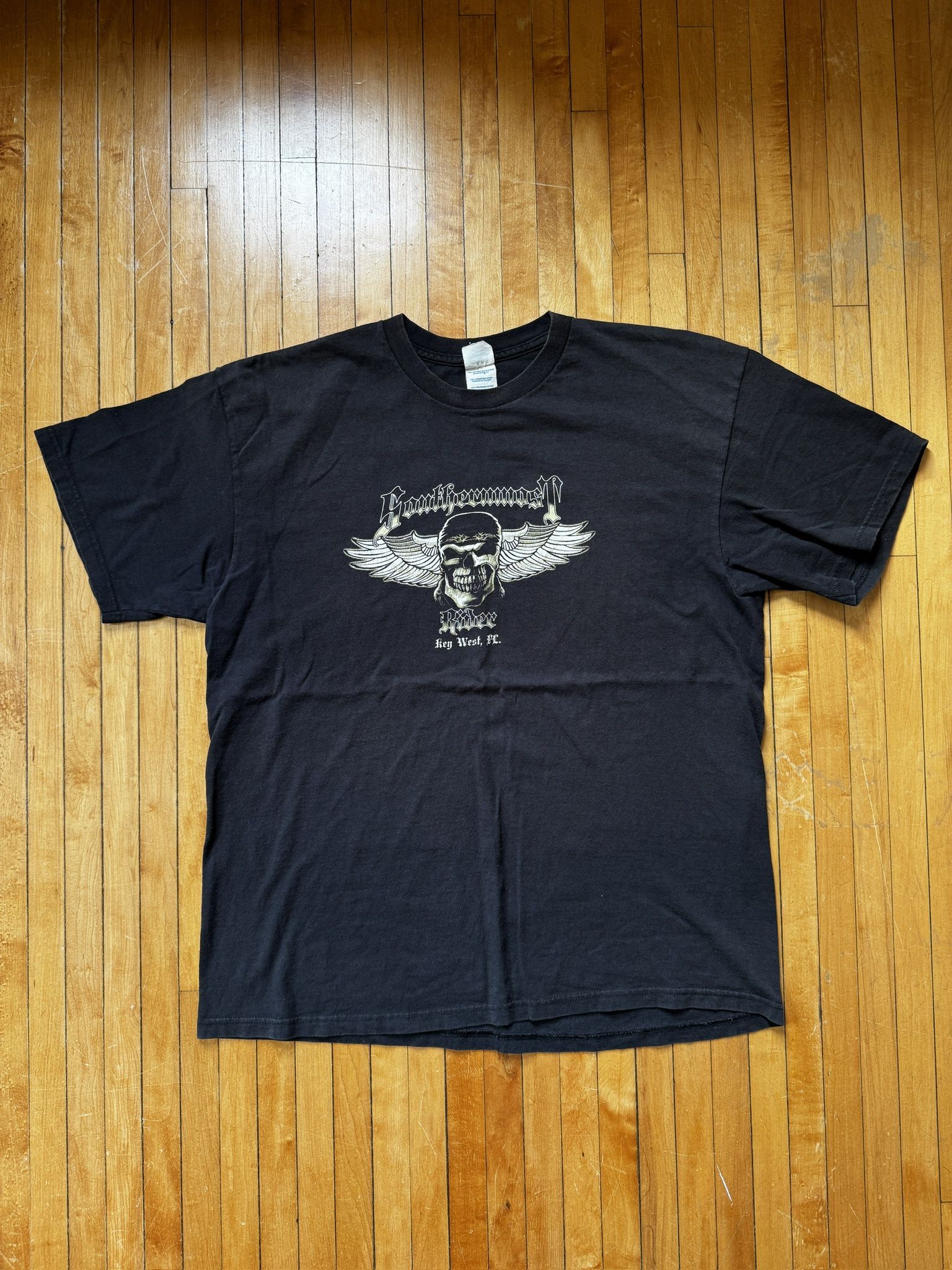 VTG Y2K SouthernMost Rider Key West, FL Biker Grunge Black T-Shirt Sz. XL