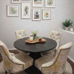 Round Breakfast Table With Four Upholstered Chairs