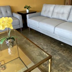Mid Century Modern Sofa Set Light Gray