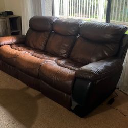 Leather Power Recliner Couch and Loveseat