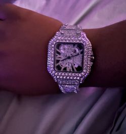 $135 moissanite Iced out skeleton santos watch