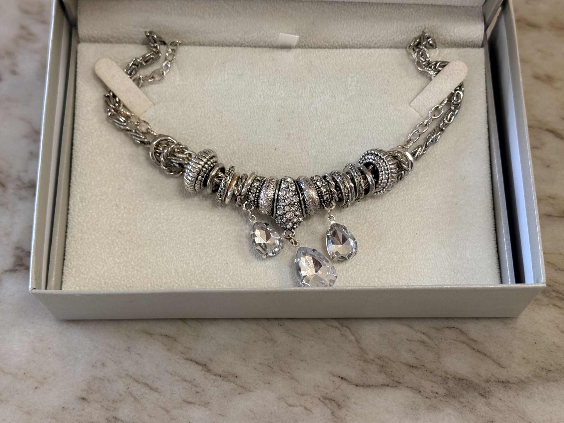 Multi charm silver necklace with stones - Pandora or Brighton like