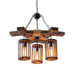 Pendant Lights, Industrial V-intage Wooden Hanging Lighting, V-intage Farmhouse Chandelier Pendant Lighting