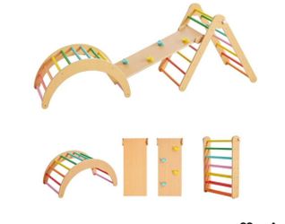 4 in 1 Pikler Triangle Gym, Montessori Foldable Climber with Ramp, Indoor Climbing Toys for Kids, Cl