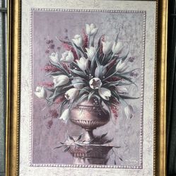 Large Floral Wall Painting Gold Framed