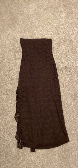 Black Lace Midi Skirt with Ruffle