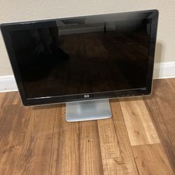 Monitor And Keyboard And Speakers With All The Wires To Connect 