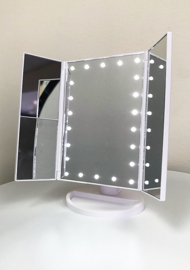 New $20 each Tri-fold LED Vanity Makeup 13.5”x9.5” Beauty Mirror Touch Screen Light up Magnifying