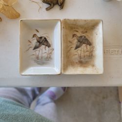 Lefton China Hand Painted Duck in Marsh 203 Trinket / Ash Tray Dish