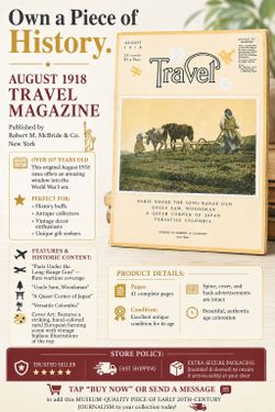 📜 RARE WWI ERA: AUGUST 1918 TRAVEL MAGAZINE 📜