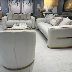 4 pcs set sleeper sofa +2 match chairs and wavy mirror