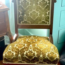Antique Victorian Eastlake Style Carved Walnut Upholstered Parlor Accent Chair