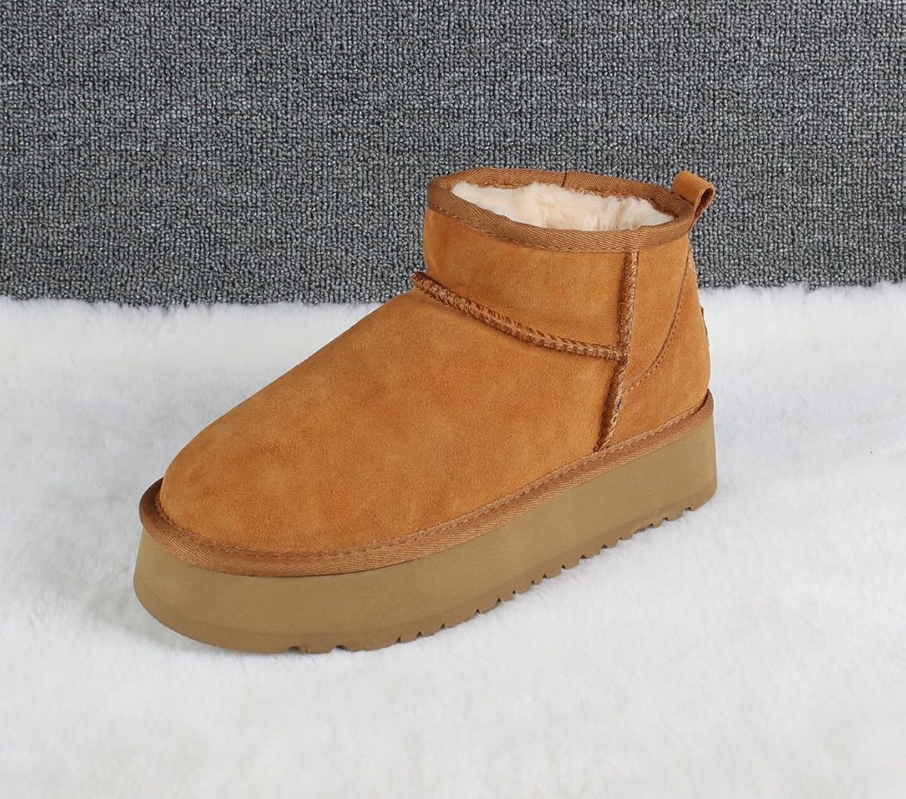 Women's Platform Mini Boots Suede Leather Ankle Boots Classic Winter Snow Boots Lightweight Anti-Slip Boots for Outdoor Indoor