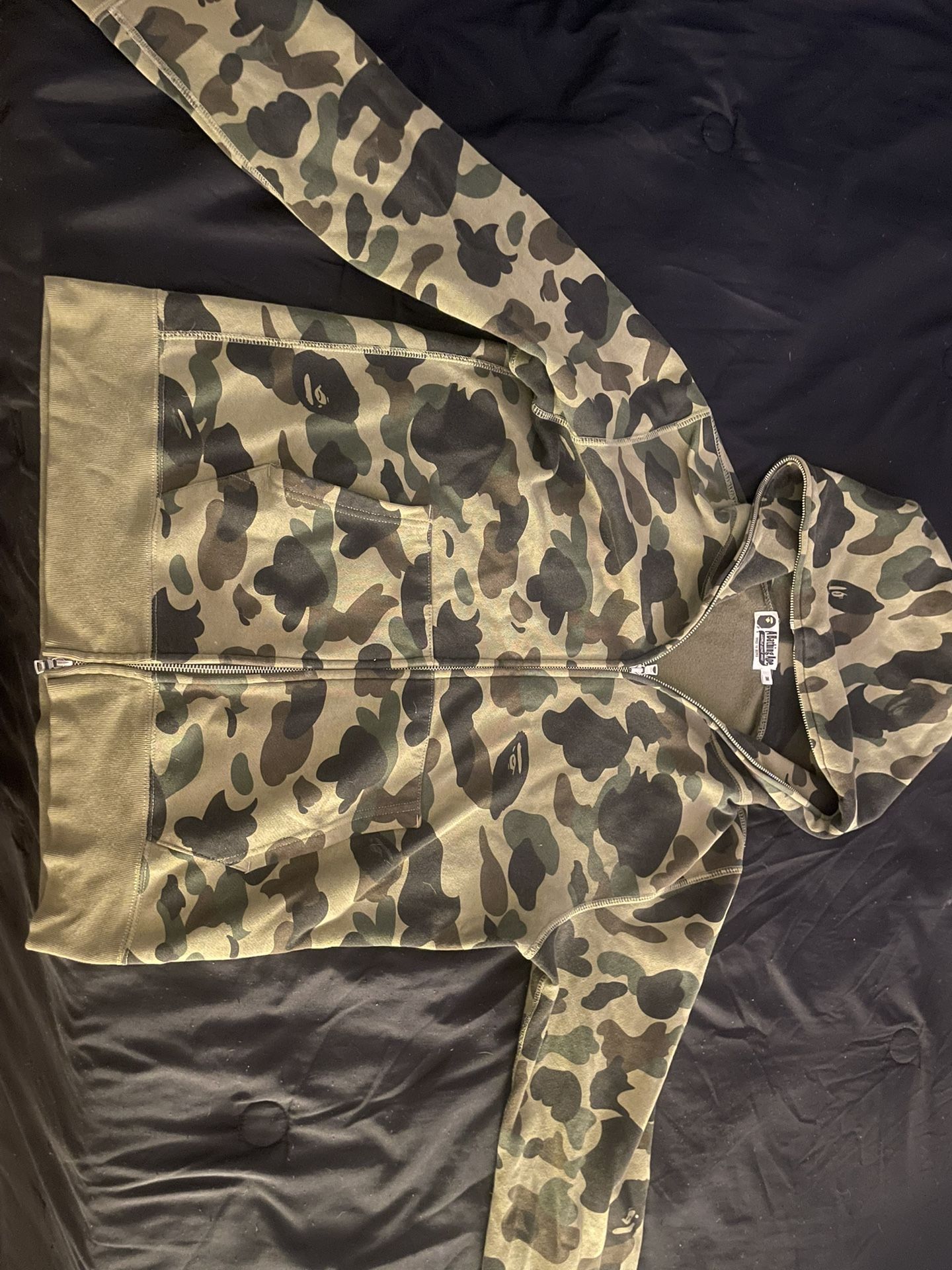 BAPE Green 1st Camo Jacquard Full Zip Hoodie, size-medium