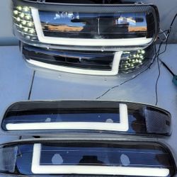 99-02 Chevrolet Silverado 00-06 Suburban Tahoe LED DRL Headlights Luces Micas Calaveras Faros Faroles Focos Chevy Headlamps 