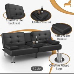 66'' Wide Faux Leather Convertible Upholstered Reclining Sofa With Cup Holder