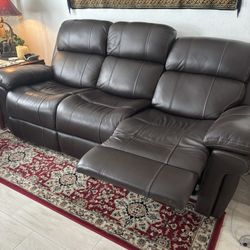 Dark Brown Leather Adjustable Electric Couch With Charging Ports