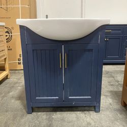 30" Solid Wood Bathroom Vanity Cabinet with Ceramic Sink (Damaged )