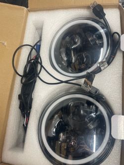 Pair of 7” inch round headlights led black housing with RGB drl lights halos