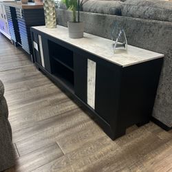72” Tv Stand Black/marble Finish 