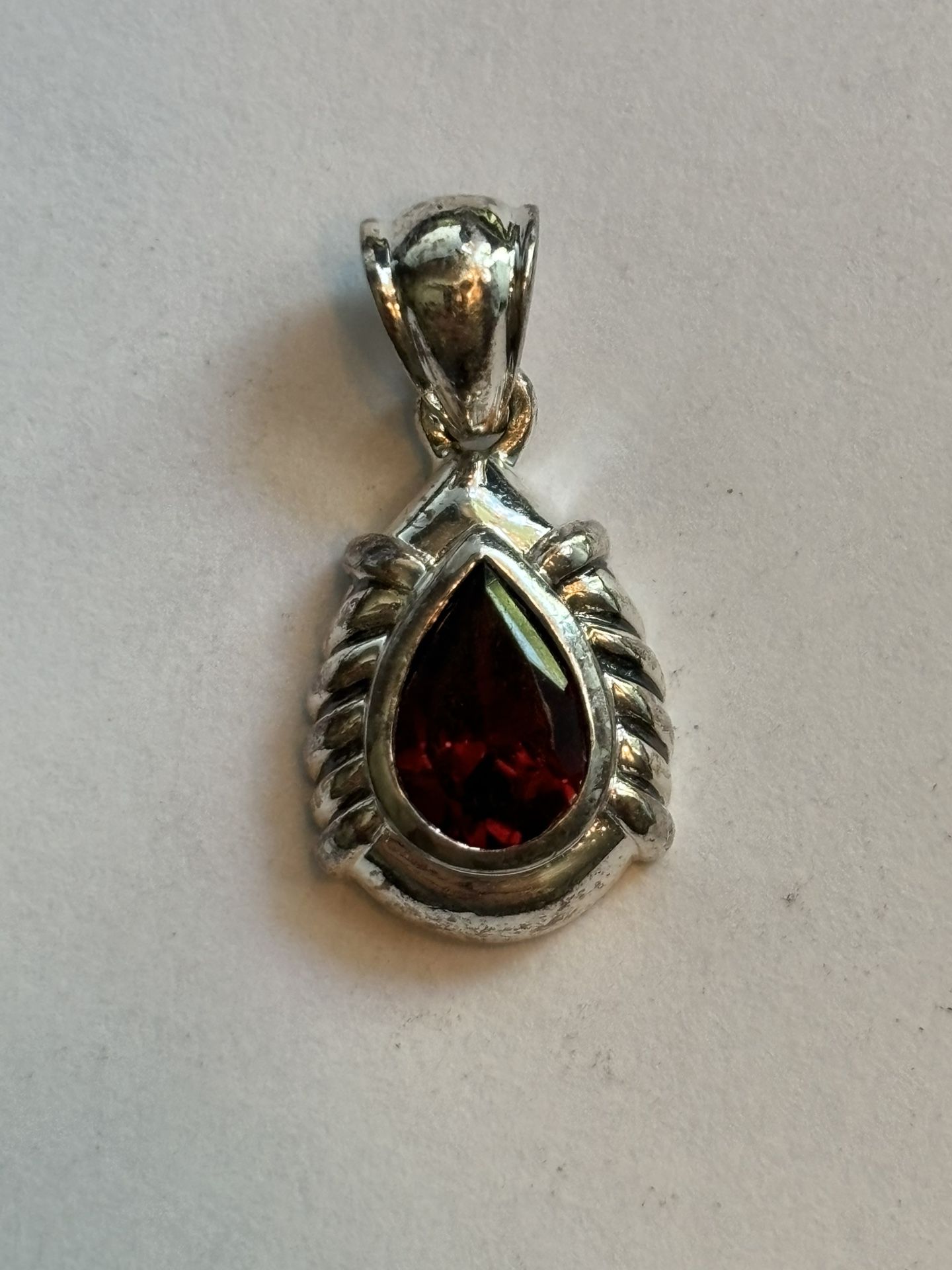 Sterling silver, genuine, garnet, red teardrop stone pendant