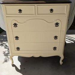 FOR SALE: Antique Refurbished Solid Wood Dresser – Cream & Dark Walnut (South Salinas)